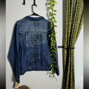Levi's Blue Jean Jacket with Black Rose Embroidery